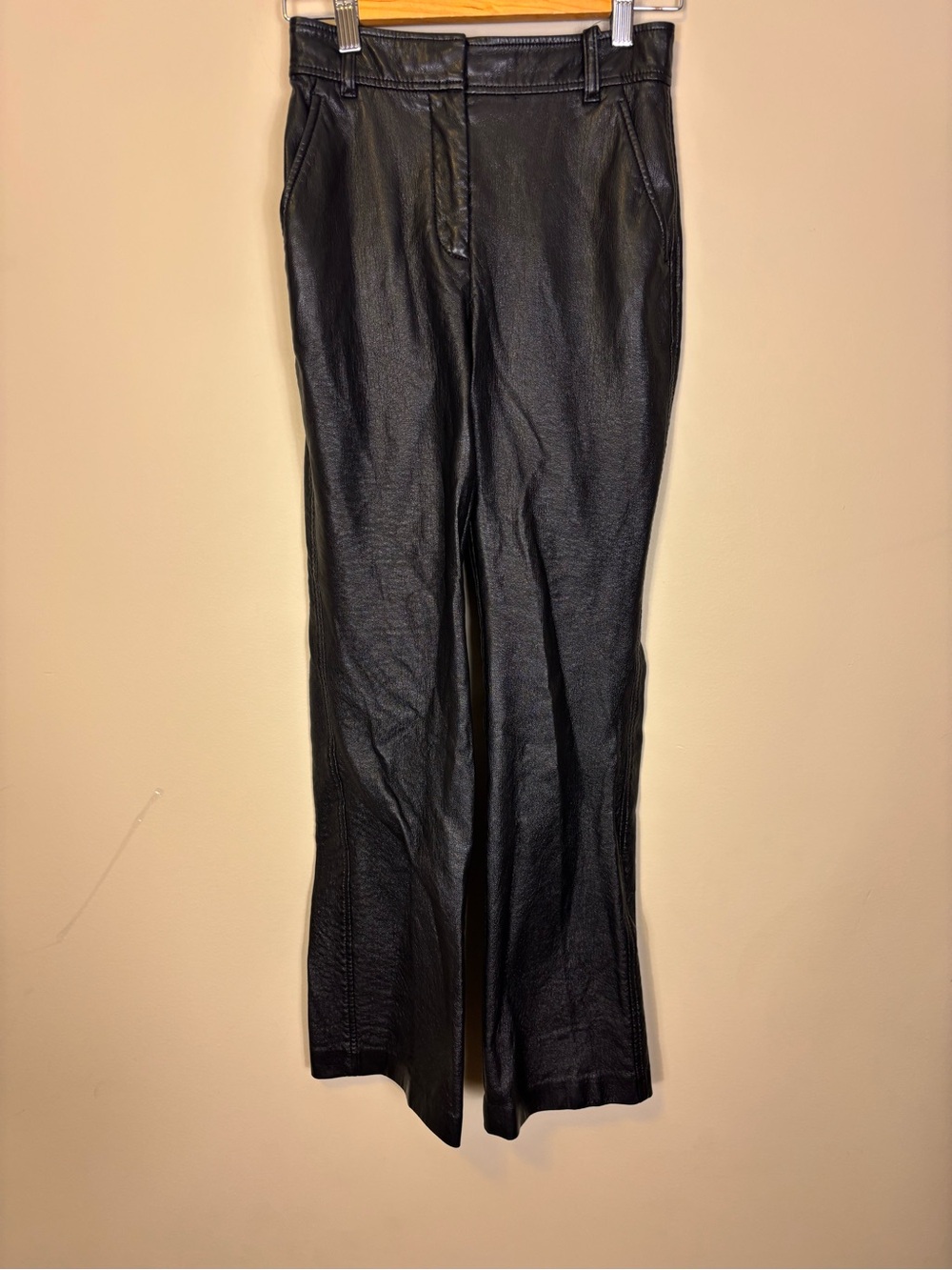 Babaton Aritzia Black Faux Leather Boot-Cut Pants 00 103821